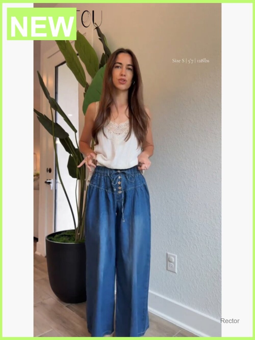 Baggy Wide Leg Denim Pants Drawstring Midi Waisted Flare Jeans Ruffle Pleated - Picture 7 of 7